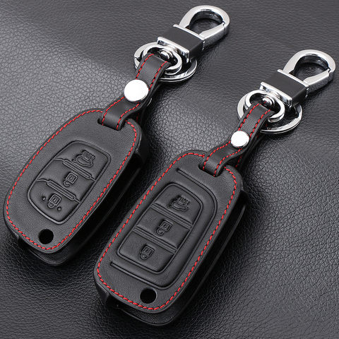 Genuine Leather Car Key Case Covers For Hyundai I20 I30 I35 I40 IX20 IX35 Solaris Verna Santa Fe Creta I10 Tucson Elantra ► Photo 1/6