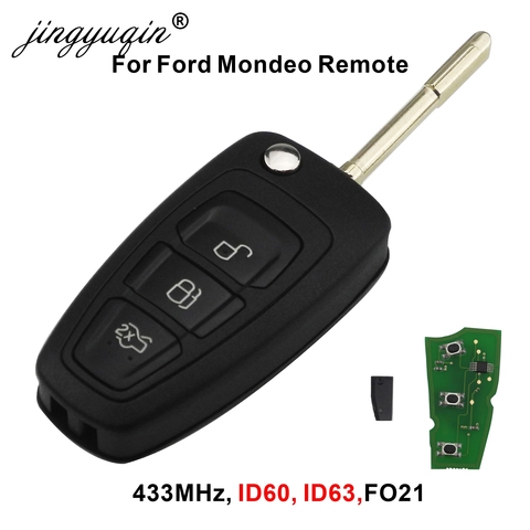jingyuqin 3 Buttons Flip Remote Key Fob Chip 4D60 4D63 For Ford Focus Mk1 Mondeo Transit Connect 433Mhz ► Photo 1/5