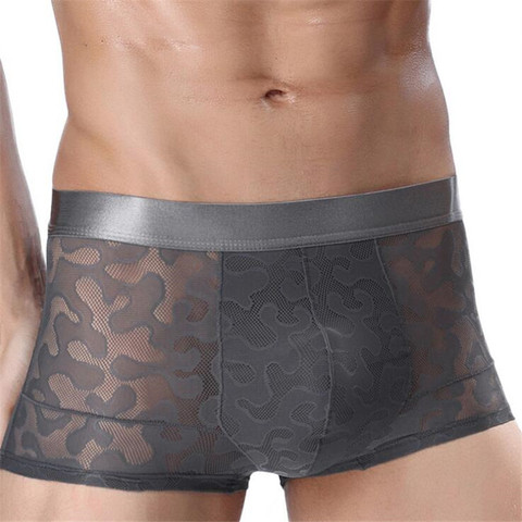 Men Leopard Mesh Sheer Low Waist See-Through Pouch Briefs Boxer