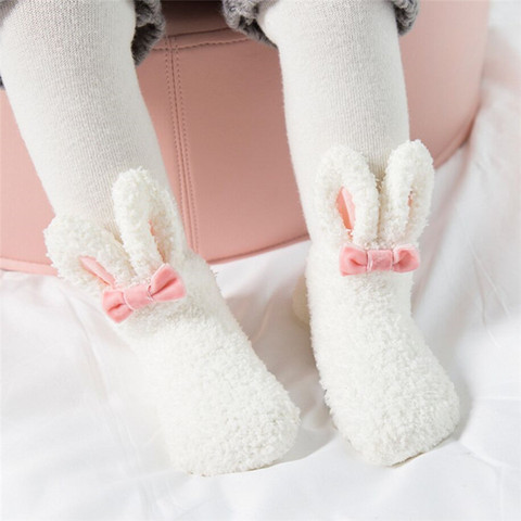 Coral Fleece Baby Girls Socks Newborn Soft Cute Rabbit Baby Socks Winter Style Size S(3M,6M,9M)andM(12M,18M,24M) ► Photo 1/5
