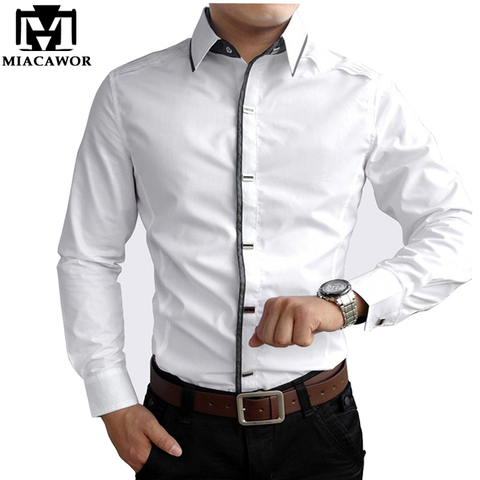 MIACAWOR Top Quality Shirt Men 100% Cotton Dress Shirts Spring Long Sleeve Casual Shirt Men Wedding White Shirts Men C013 ► Photo 1/6