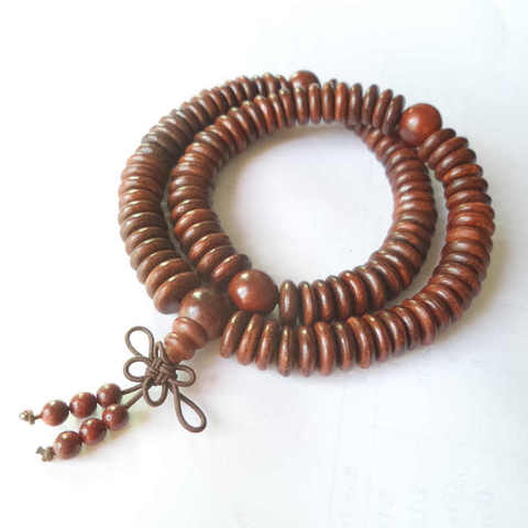 BRO827 Buddhist 108 Natural Wooden Beads Prayer Mala Real Red Sandalwood Coin Beaded Bracelets ► Photo 1/2