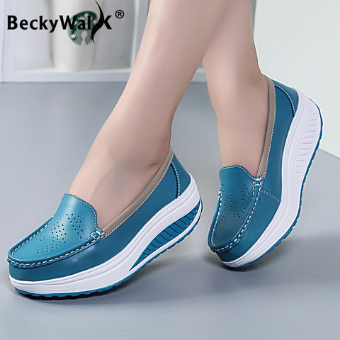 Spring Autumn Women Platform Loafers Shoes Ladies Genuine Leather Hollow Casual Shoes Woman Slip on Moccasins Creepers WSH3295 ► Photo 1/6