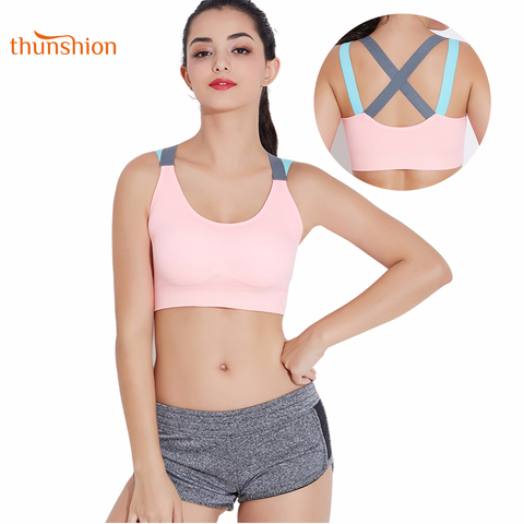 THUNSHION Sports Bra Breathable Female Top Sexy Cross Strap Push Up High Impact Running Bra for Fitness Yoga Gym Top Sports ► Photo 1/6
