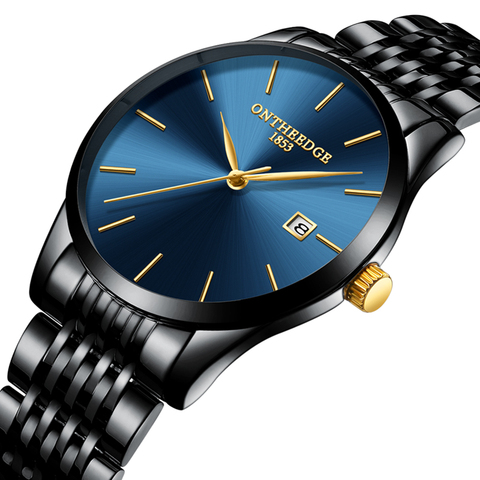 ONTHEEDGE Ultra-Thin Mens Wristwatches Luxury Quartz Stainless Steel Watches Waterproof Calendar Original Relogio Masculino ► Photo 1/6