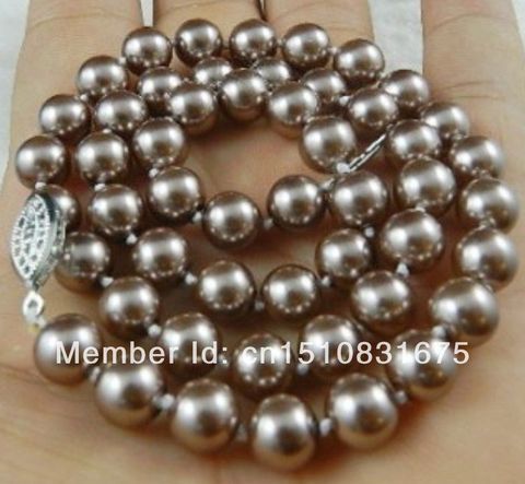 Fashion Charm 8mm Champagne South Sea Shell Pearl Necklace Women Girls Wedding Christmas Gifts DIY Jewelry Making Hand Made 18