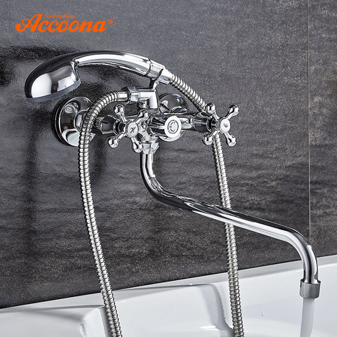 Accoona Shower Faucets Classic Bathtub Faucet Chrome Plated Single Holder Long Nose Brass Bathroom Faucet Bath Mixer Tap A7176 ► Photo 1/6
