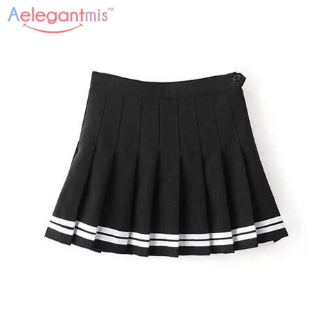 Aelegantmis Sweet Pleated Skirt Women Preppy Style Mini High Waist Skirt Girls Vintage Black White Cute School Uniforms Skirts ► Photo 1/6