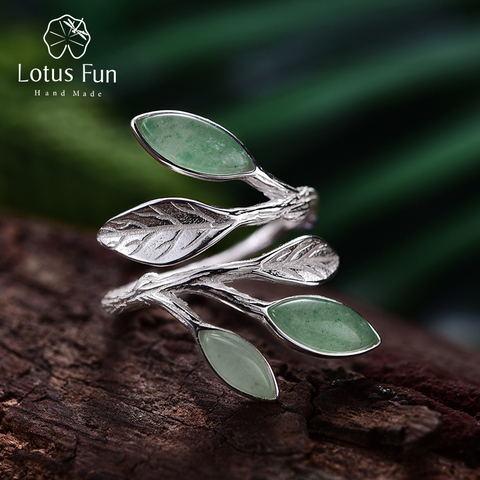 Lotus Fun Real 925 Sterling Silver Open Ring Natural Stone Handmade Design Fine Jewelry Spring in the Air Leaves Rings for Women ► Photo 1/6