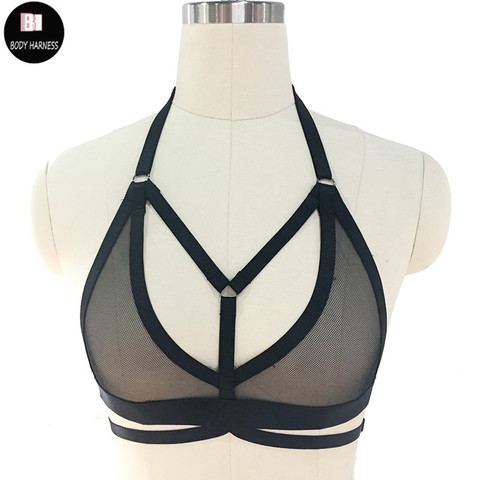 Women Sexy Harness Cage Bra Top Perspective Sheer See Strappy Mesh Harajuku Lingerie Body Bondage Rave Punk Wear Gothic Belt ► Photo 1/6