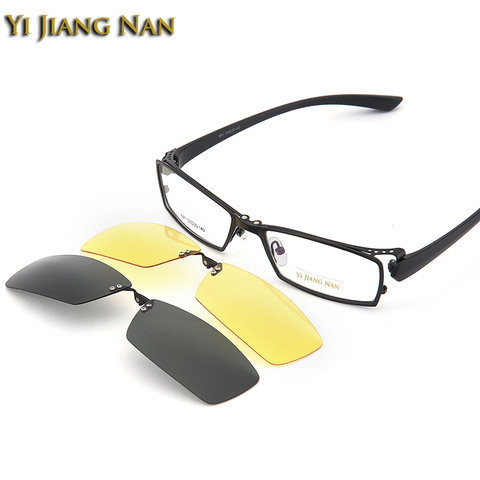 Fashion Designer Eyeglasses Men Optical Frame Day and Night Driving Sunglasses Polarized Magnet Clips ► Photo 1/1