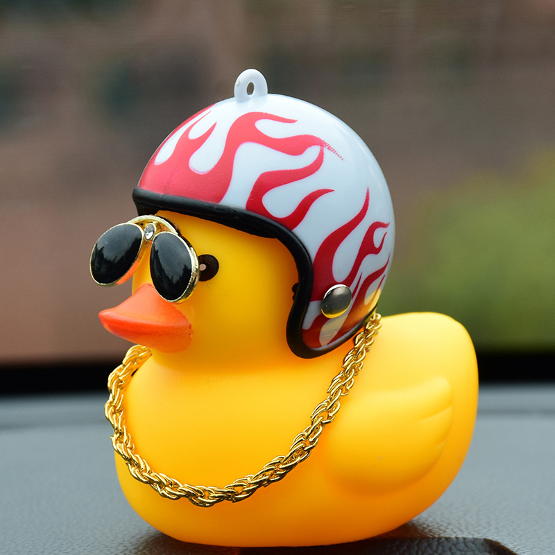 Car Dashboard Decoration Toys Duck With Helmet And Chain Doll Car Accessories