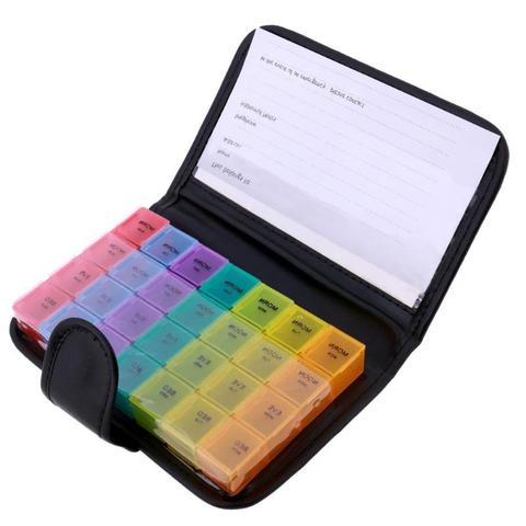 Portable 28 Grids Pills Box Holder Tablet Pill Case Medicine Storage Organizer Healthy Care Tool Rainbow Color with PU Bag ► Photo 1/6