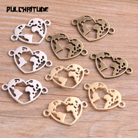 20pcs 15*24mm Three Color Heart World Map Link Earth Charms Connector Jewelry Making DIY Handmade Craft DIY ► Photo 1/6