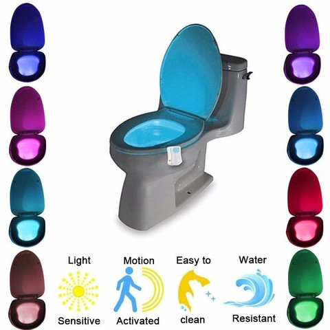 Smart Bathroom Toilet LED Nightlight PIR Body Motion Sensor Seat Light  Waterproof Bowl LED Night lights 8 Colors WC Toilet Light