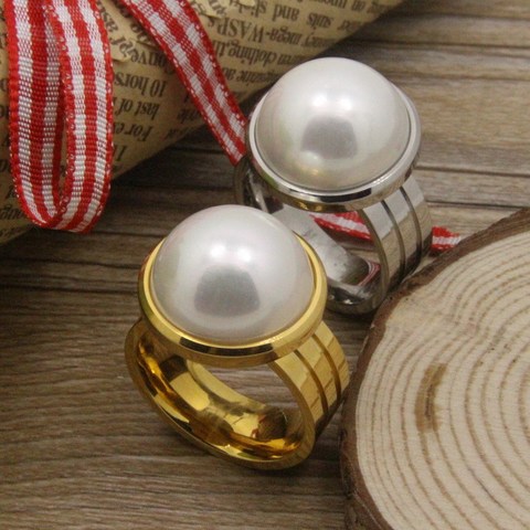 HOT Selling Accessories Wholesale Newest Fashion Jewelry stainless steel Simulated Pearl rings for woman RBJDBZBB ► Photo 1/6