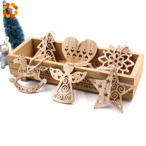 6PCS European Hollow Christmas Snowflakes Wooden Pendants Ornaments for Xmas Tree Ornament Christmas Party Decorations Kids Gift ► Photo 1/6