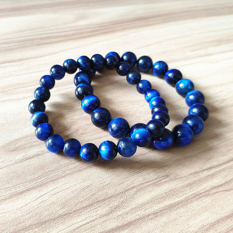 Blue Tiger Eye Beads Strand Bracelets Natural Stone Round Beads Elasticity Rope Men Women Bracelet Fashion Jewelry Accessories ► Photo 1/4