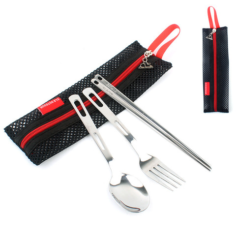 Outdoor Camping Travel Tourist Tableware Spork Spoon Fork Chopsticks With Bag Portable Picnic Set Cutlery For Hiking Fishing ► Photo 1/6
