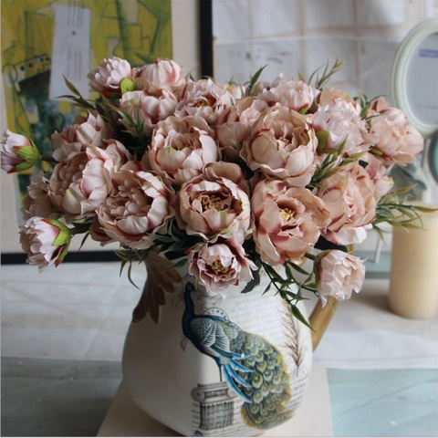 1pcs/lot Artificial Silk Flower bouquet Mini Fall Peony Bride Home Wedding Party Decoration Cheap European Fake Flowers ► Photo 1/6