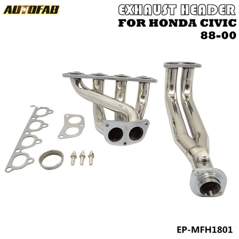 STAINLESS EXHAUST CHROME HEADER FOR 88-00 HONDA CIVIC CRX DEL SOL D15/D16 D-SERIES AF-MFH1801 ► Photo 1/6