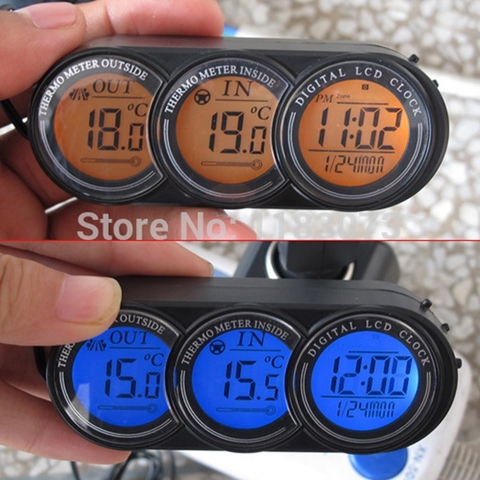 Brand LCD Screen Car Inside Outside Thermometer Vehicle Clock Calendar Voltage Monitor Temperature Meter Blue/Orange Backlit ► Photo 1/6
