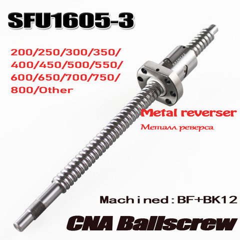 SFU1605 200 250 300 350 400 450 500 550 600 650 700 750 mm ball screw with flange single ball nut BK/BF12 end machined CNC parts ► Photo 1/2