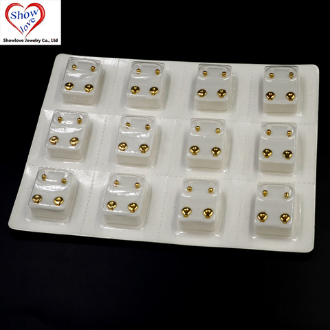 Showlove-12Pairs  316L Surgical Steel Gold&Steel Without Gem Ear Piercing Studs Earrings Piercing Body Jewelry ► Photo 1/4