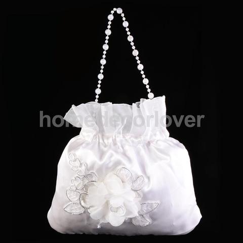 2016 New White Satin Pearl Bridal Bridesmaid Wedding Flower Girl Dolly Bag Prom Pouch Handbag ► Photo 1/6
