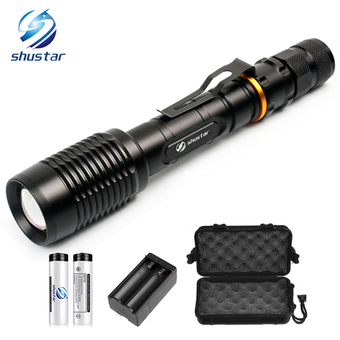 Super bright LED Flashlights T6/L2 Torch waterproof zoomable led torch For 2x18650 batteries aluminum+charger+Gift box+Free gift ► Photo 1/6