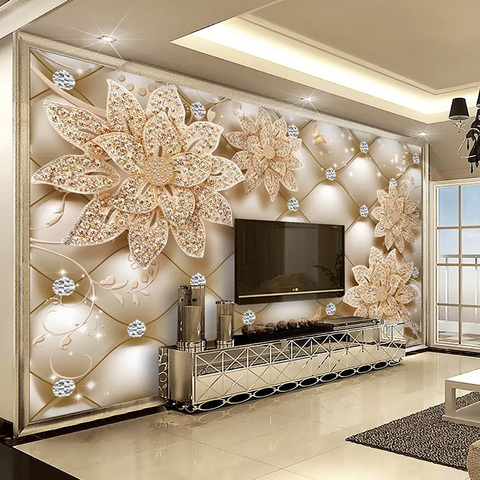 Photo Wallpaper European Style 3D Diamond Flower Jewelry Murals Living Room TV Sofa Background Wall Paper For Walls 3D Frescoes ► Photo 1/6