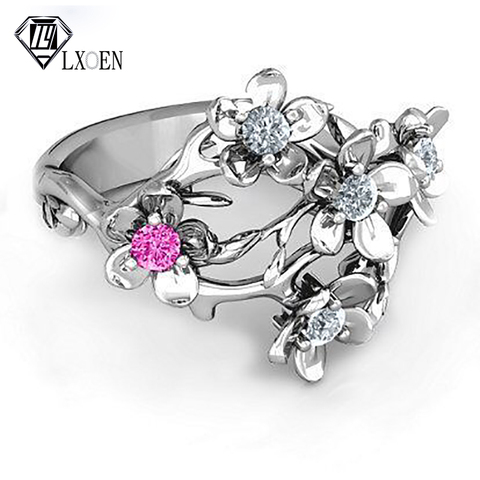 Gothic Flower Engagement Ring for Women Party Luxury Vintage Pink Silver Color Wedding Rings for Girl Rings Gift Jewelry Anillos ► Photo 1/5