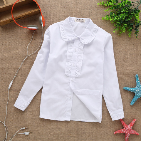  new summer spring girls lace cotton solid White baby kids girls Blouse white shirts  with long sleeves for children girls ► Photo 1/1