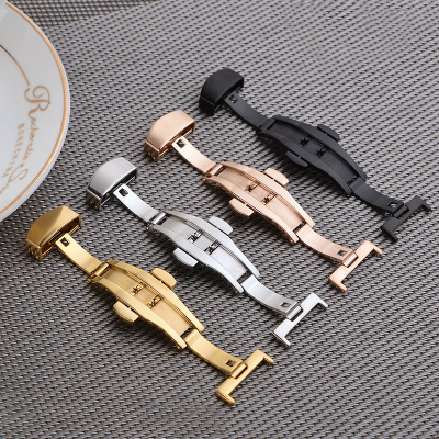 Stainless Steel Solid Double Push Button Fold Watch Buckle Butterfly Deployment Clasp Watch Strap Relojes Hombre 18mm 20mm 22mm ► Photo 1/6