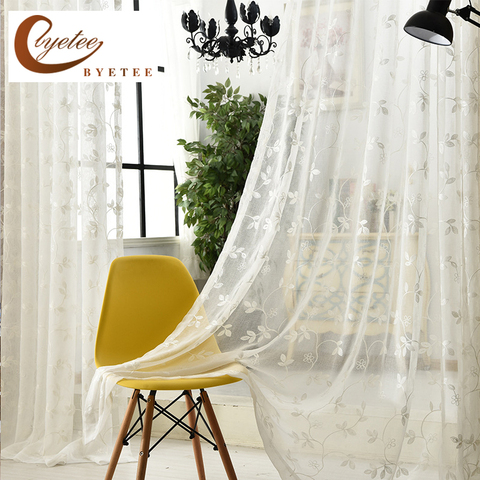 [byetee] White Embroidered Gauze Voile Kitchen Sheer Organza Curtains Doors For Bedroom Study Curtain Living Room Tulle Drapes ► Photo 1/6