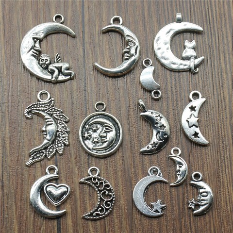 30pcs/lot Charms Moon Antique Silver Color Moon Angel Charms Jewelry Findings DIY Moon Star Charms Wholesale ► Photo 1/2