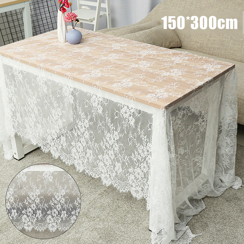 Vintage White Lace Table Cloth Wedding Party Decor Translucent Table Cover Embroidered Tablecloth for Home Decor 150*300cm ► Photo 1/6