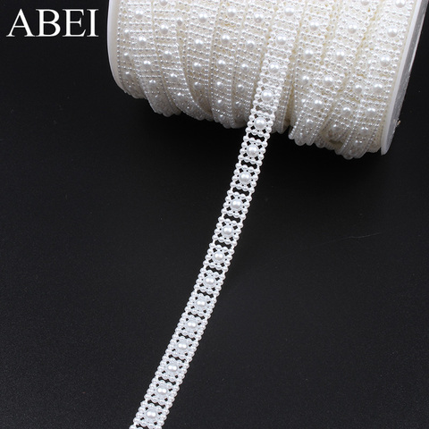 1cm 5yards DIY Garments Accessories Plastic Beaded Lace Ribbon Flower Beads String Chain for Wedding Party Decoration Supplier ► Photo 1/6