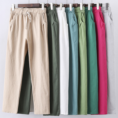Lace Up Summer Pants Women Sweatpants Pantalon Femme Candy Colors Cotton Linen Harem Pants Casual Plus Size Trousers Women C5212 ► Photo 1/6