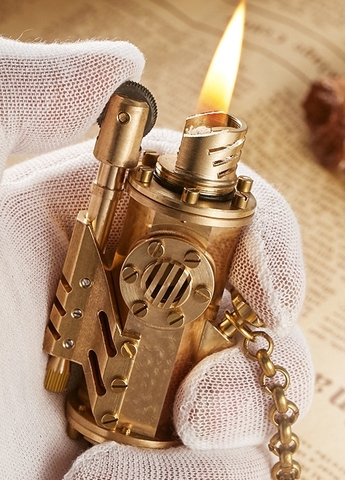 WZH watch video 8*4.2cm handmade  florescent light Vintage brass Steampunk Retro collection oil cigarette lighter 140g ► Photo 1/1