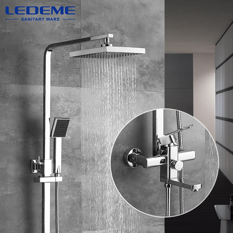 LEDEME Modern Square Chrome Rain Shower Faucet Head Faucets Hand Shower Sprayer Mixer Single Holder Dual Control L2433 ► Photo 1/5