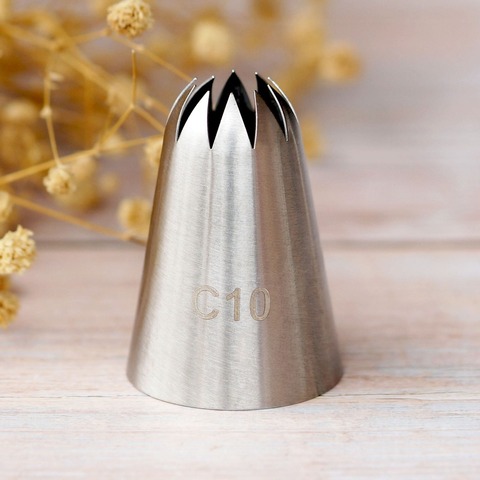 #C10 Large Size Piping Nozzle Cake Cream Decoration Stainless Steel Icing Tips Cupcake Pastry Tools 10 Teeth Close Star ► Photo 1/4
