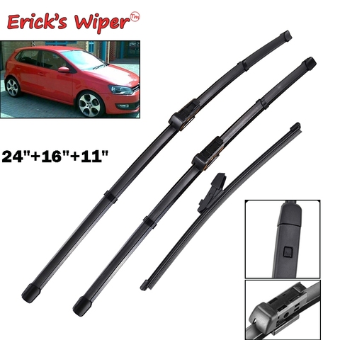 Erick's LHD Wiper Front Rear Wiper Blades Set For VW Polo 6R Hatchback 2009-2017 Windshield Windscreen Window 24