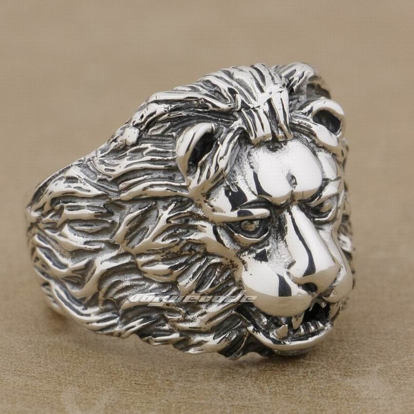 Handmade 925 Sterling Silver 3D Lion Ring Mens Biker Punk Animal Ring Gift TA109