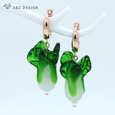 S&Z Fashion Cute Vegetables Shape Dangle Earrings Green Coloured Glaze Chinese Cabbage Jewelry For Lady Girls Daily Accessories ► Photo 1/6