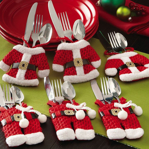 6Pcs New Year Chirstmas Tableware Holder Knife Fork Cutlery Set Skirt Pants 2022 Navidad Natal Christmas Decorations for Home ► Photo 1/6