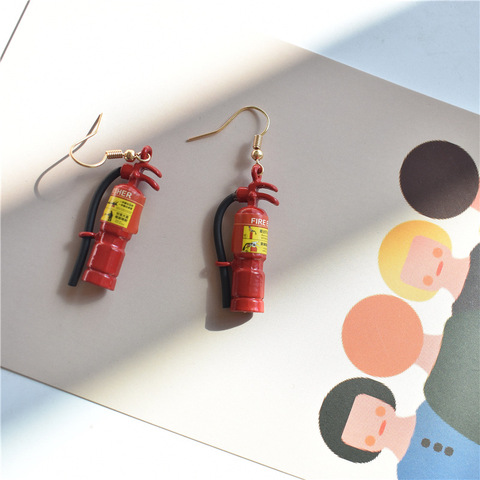 1 Pair Crazy Exaggeration Fire Extinguisher Prevent Allergy Earrings Female Creative Jewelry Party Personality Funny Accessories ► Photo 1/6