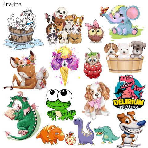 Prajna Cartoon Animals Cat Dog Heat Transfer Frog Deer Elephant  Iron-On Transfers Thermal Stickers On Clothes For Kids T-shirt ► Photo 1/6