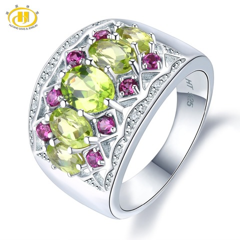 Hutang Engagement Wedding Ring Natural Peridot Garnet Solid 925 Sterling Silver Fine Fashion Gemstone Jewelry For Women's Gift ► Photo 1/6
