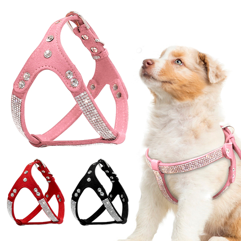 Soft Suede Leather Puppy Dog Harness Rhinestone Pet Cat Vest Mascotas Cachorro Harnesses For Small Medium Dogs Chihuahua Pink ► Photo 1/6
